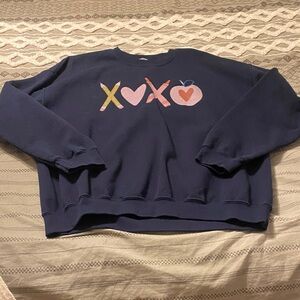 Gildan Women's Navy Sweater with XO and Heart Motif
